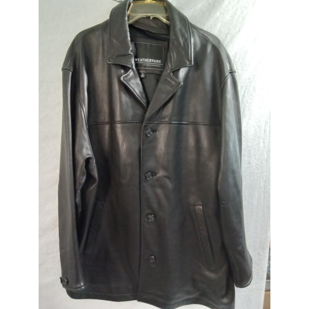 Weathervane by Weatherproof Jacket Black Leather‎ Lined Button Front XL